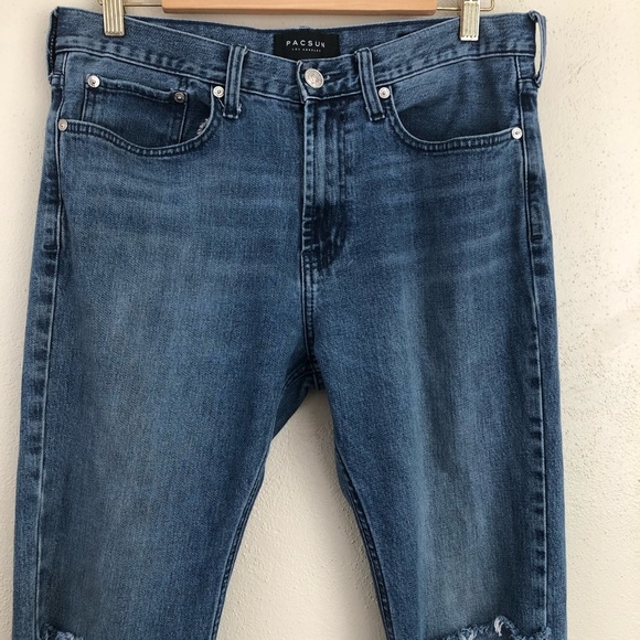 PacSun Distressed Slim Fit Blow Out Knee Jeans Medium Wash Size 32 x 32 - Picture 2 of 12